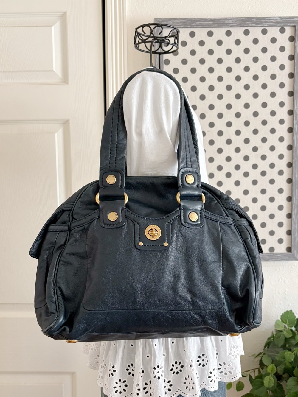 Marc by Marc Jacobs Black Leather Shoulder Bag with Gold Hardware